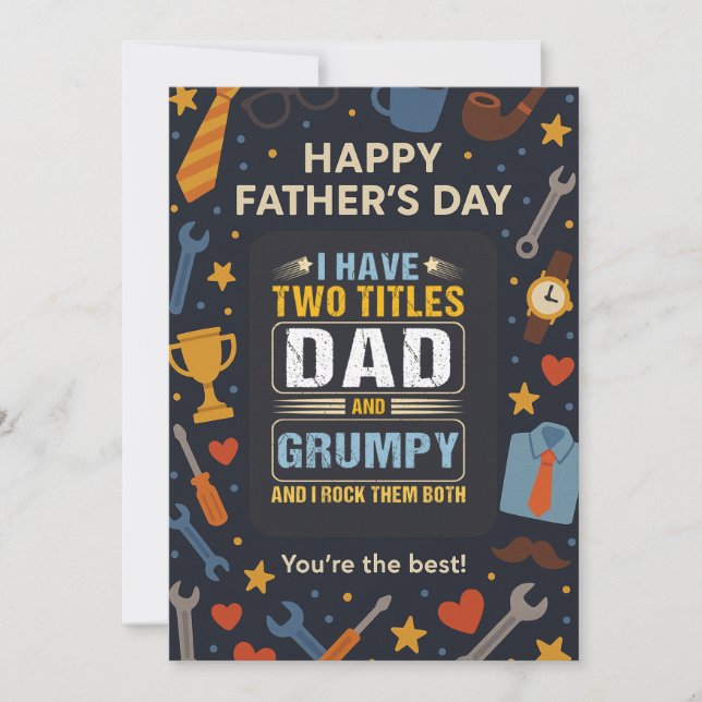 Invitation J'Ai Deux Titres Papa Et Grummy Fête des pères Cad (Devant)