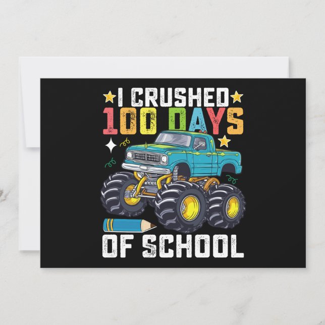 Invitation J'Ai Écrasé 100 Jours De Camion Monster De L'École (Devant)