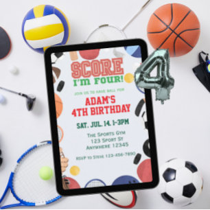 Invitation J'ai quatre ans, sports 4e anniversaire