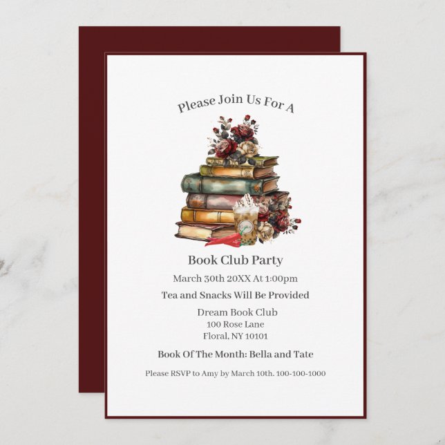 Invitation J'aime mes livres épicés et mon café glacé, Book C (Devant / Derrière)
