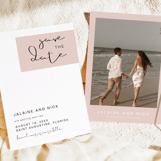 Invitation JALAINE Moderne Bleu bloc rose Enregistrer la date (Créateur téléchargé)