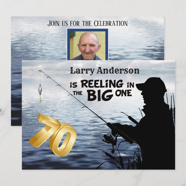 Invitation Jalon des pêcheurs adultes 70 Anniversaire le Big  (Devant / Derrière)