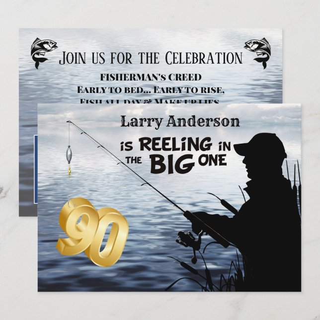 Invitation Jalon des pêcheurs adultes 90 Anniversaire 4 - Big (Devant / Derrière)