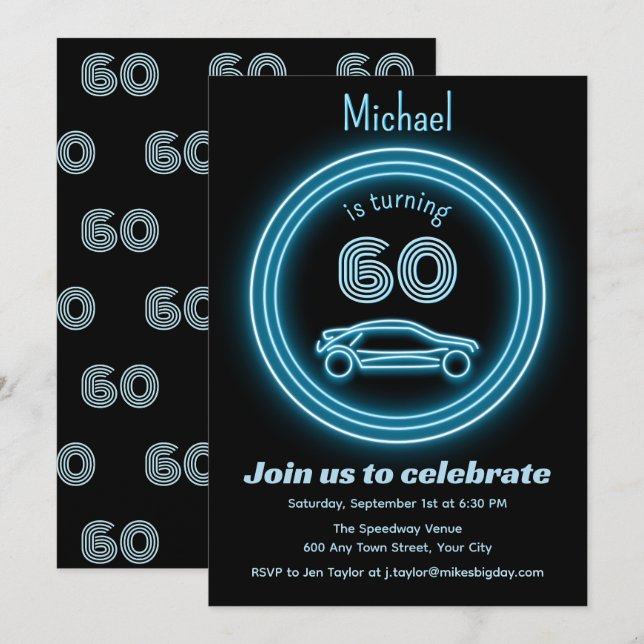 Invitation Jalon Masculine âge - Racecar fête d'anniversaire (Devant / Derrière)