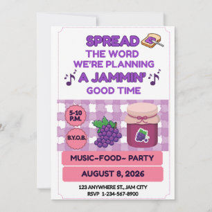 Invitation JAM ON , Réunion de famille rose violet BBQ EVENT