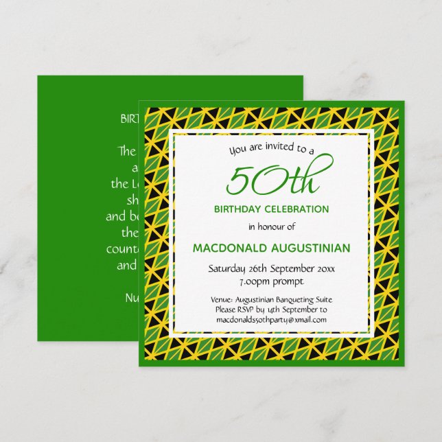 Invitation JAMAICA FLAG Personnalisé 50e anniversaire (Devant / Derrière)