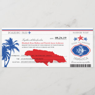 Invitation Jamaïcaine Bleu/Rouge Palm Tree Starfish Passe d'e