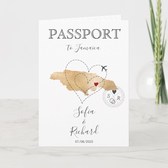 Invitation Jamaïque Heart Destination Mariage Passeport Invit (Devant)