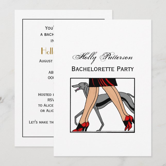 Invitation Jambes Art déco femmes Greyhound Whippet Chien R (Devant / Derrière)