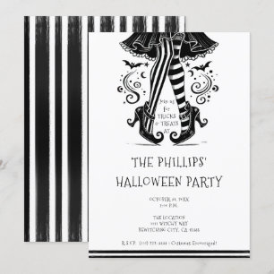 Invitation Jambes de sorcière noir et blanc Fête fantaisiste