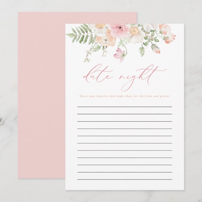 Invitation JANE Blush Rose Floral Date Nuit Idée Bride Jeu (Devant / Derrière)
