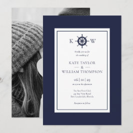 Invitation Jantes nautiques Marine bleu Monogramme Mariage Ph