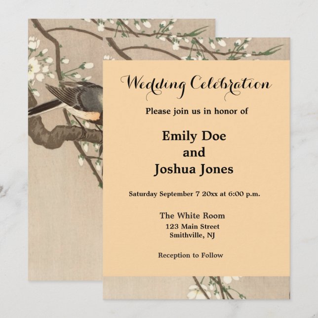 Invitation Japonais Asiatique Koson Bird Chickadee Songbird (Devant / Derrière)