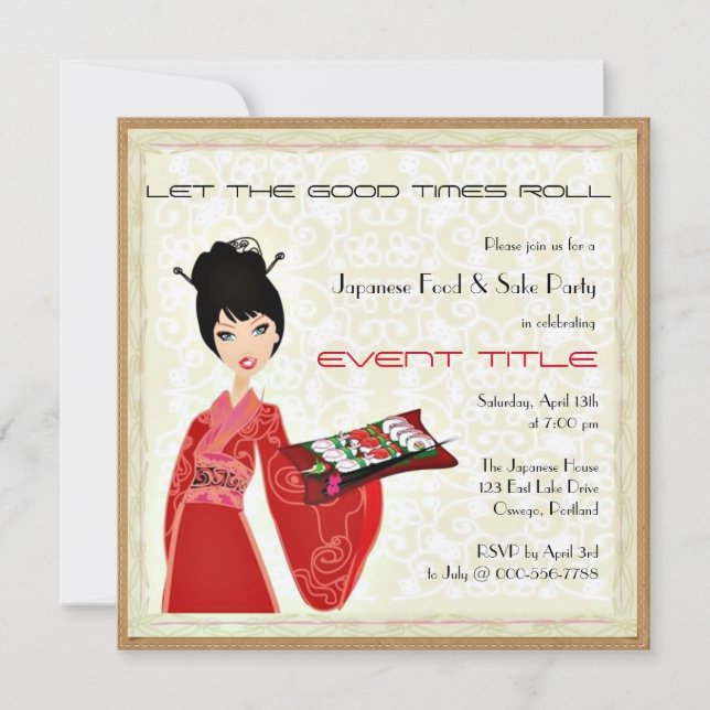 Invitation japonaise de coutume de partie de sushi (Devant)