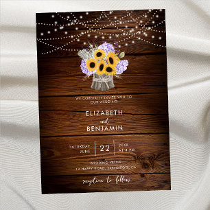 Invitation Jar de bois rustique tournesol Hydrangea Mariage m