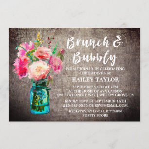 Invitation Jar de Mason rustique avec Brunch aux fleurs et mo