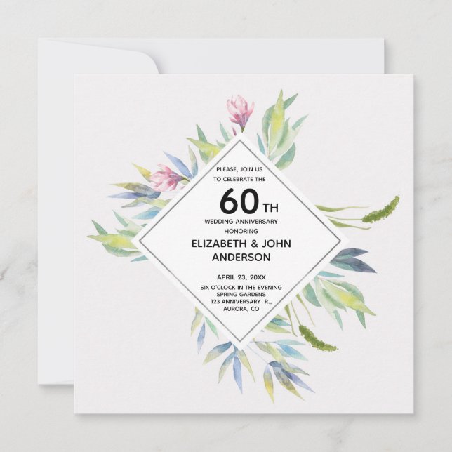 Invitation Jardin à la Riviera 60e anniversaire de mariage (Devant)