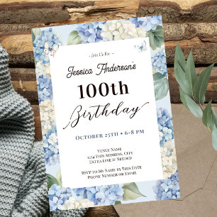Invitation Jardin adulte Hydrangea Bleu pour 100e anniversair