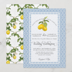 Invitation Jardin agricole Lemon BOHO Citrus Bleu et blanc