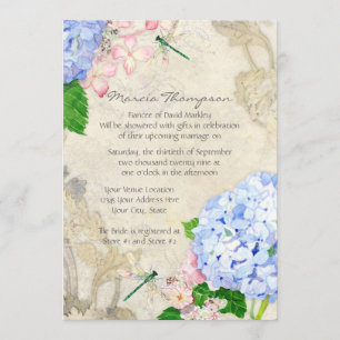 Invitation Jardin anglais, bleu et rose Hydrangeas aquarelle