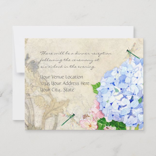Invitation Jardin anglais, bleu et rose Hydrangeas aquarelle (Devant)
