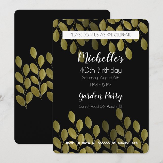 Invitation Jardin Anniversaire Fête Aquarelle Great Green Inv (Devant / Derrière)