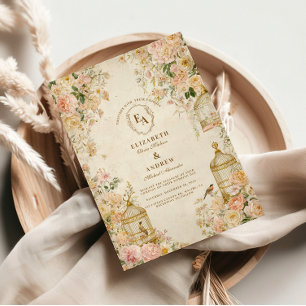 Invitation Jardin antique Roses et oiseaux