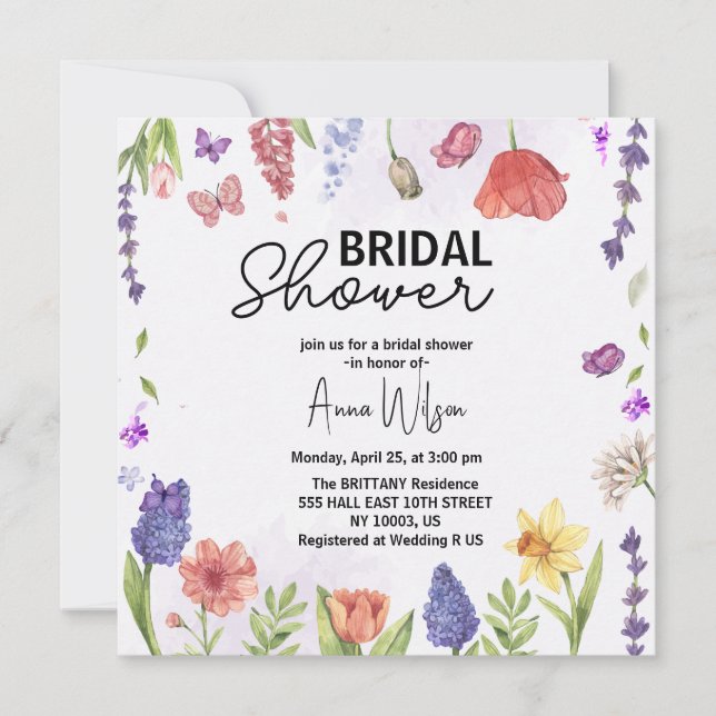 Invitation Jardin aquarelle fleurie fleur sauvage douche nupt (Devant)