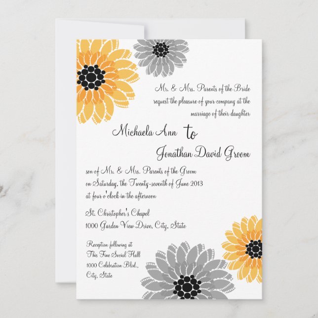 Invitation Jardin artistique Mariage jaune et gris (Devant)