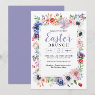 Invitation Jardin aux fleurs de printemps Brunch de Pâques