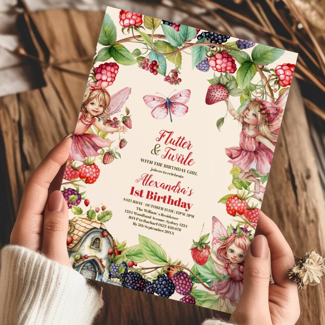 Invitation Jardin aux fraises magiques Pixie 1er anniversaire (Créateur téléchargé)