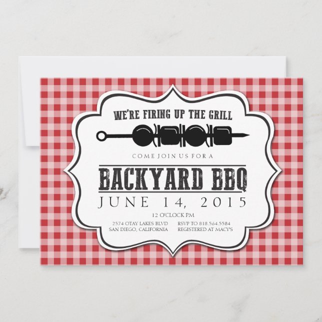 Invitation Jardin barbecue avec En vichy rouge (Devant)