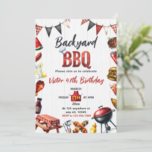 Invitation Jardin barbecue fête barbecue Anniversaire (Debout devant)