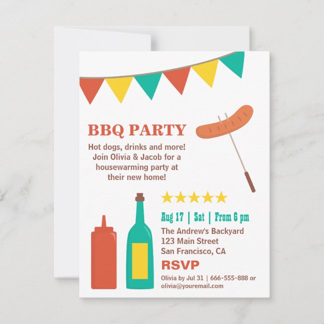 Invitation Jardin BBQ Fête de réchauffement ménager Invitatio (Devant)