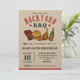 Invitation Jardin BBQ Homme Anniversaire Rouge En vichy Artis
