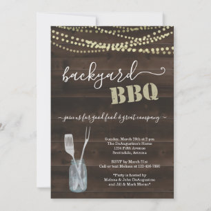 Invitation jardin BBQ Party - Bois rustique