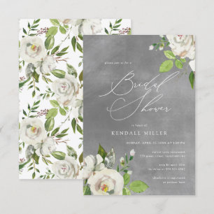 Invitation Jardin Blanc Floral Aquarelle Gris Fête des mariée