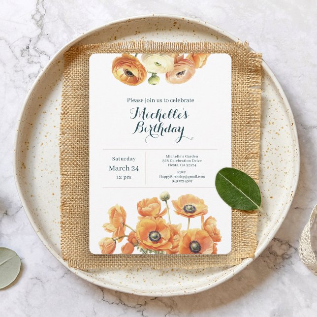 Invitation Jardin blanc orange rustique Fête d'anniversaire (Créateur téléchargé)