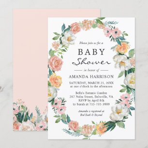 Invitation Jardin blanc rose de Peach Baby shower fleuri