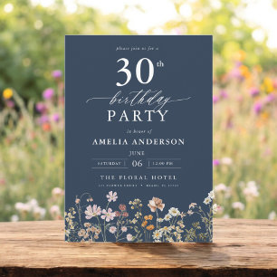 Invitation Jardin bleu de la marine fleur sauvage 30e anniver