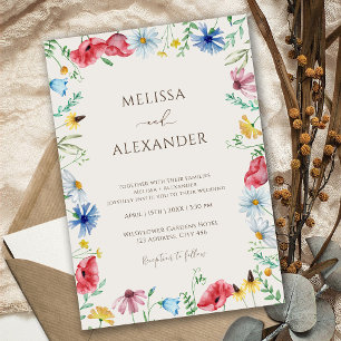 Invitation Jardin bohème fleur sauvage beige floral Mariage
