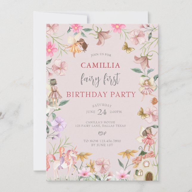 Invitation Jardin Boho Enchanted Fée Premier anniversaire (Devant)