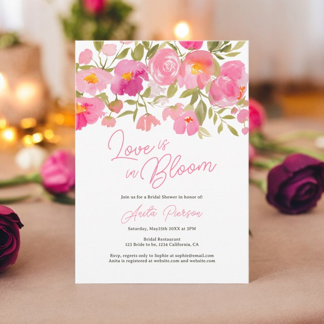 Invitation Jardin boho rose floral script chic douche nuptial (Garden boho floral pink script chic bridal shower invitation)