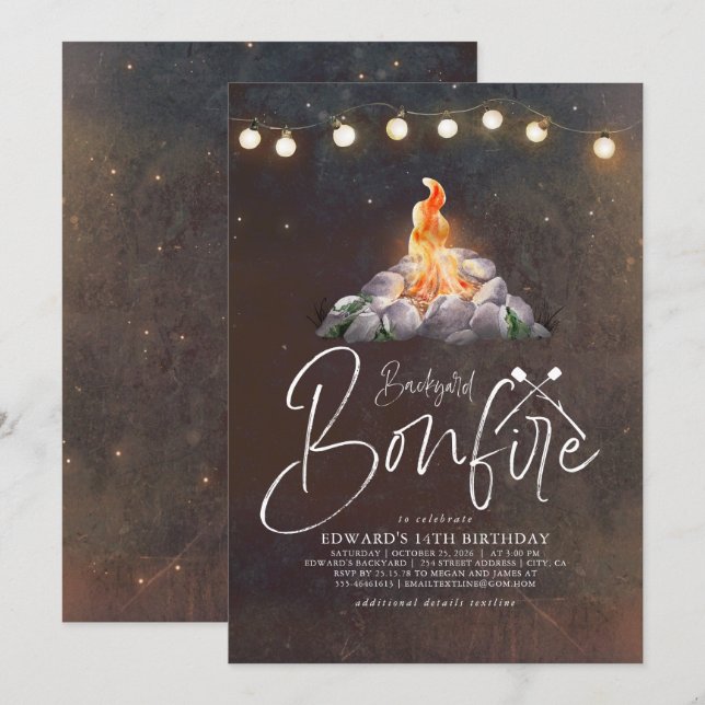 Invitation Jardin Bonfire fête d'anniversaire Modern Elegant  (Devant / Derrière)
