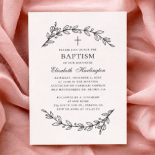 Invitation Jardin botanique. Élégant baptême noir et blanc
