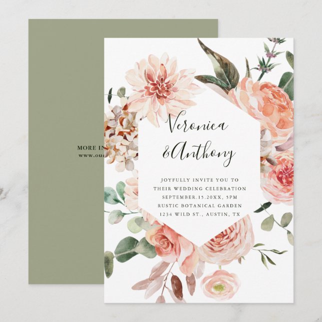 Invitation Jardin botanique floral Elégant Mariage Hexagon (Devant / Derrière)