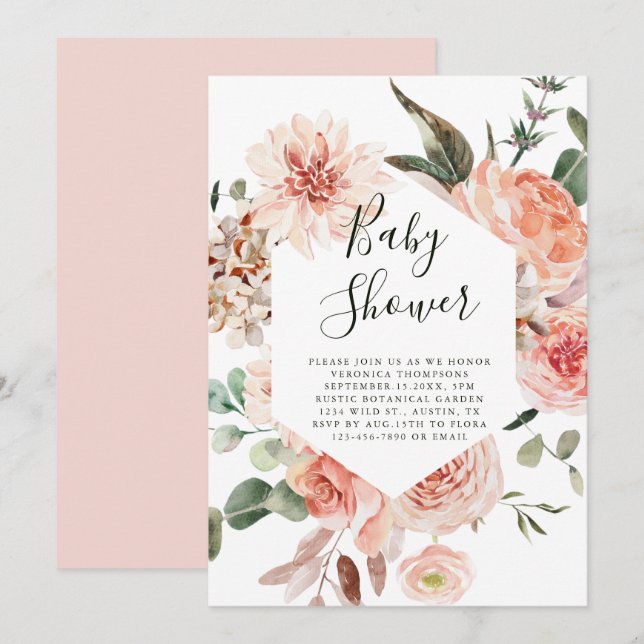 Invitation Jardin botanique Floral Hexagon Baby shower (Devant / Derrière)