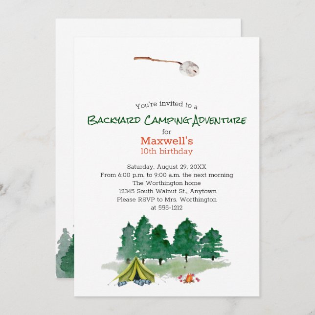 Invitation Jardin Camping Anniversaire Fête (Devant / Derrière)