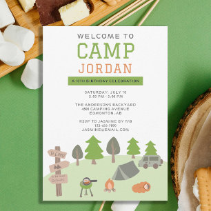Invitation Jardin Camping Anniversaire sous les étoiles En pl