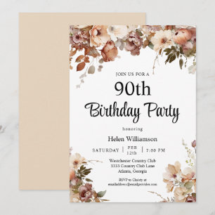 Invitation Jardin Chic Aquarelle Fleurs Roses 90e Anniversair